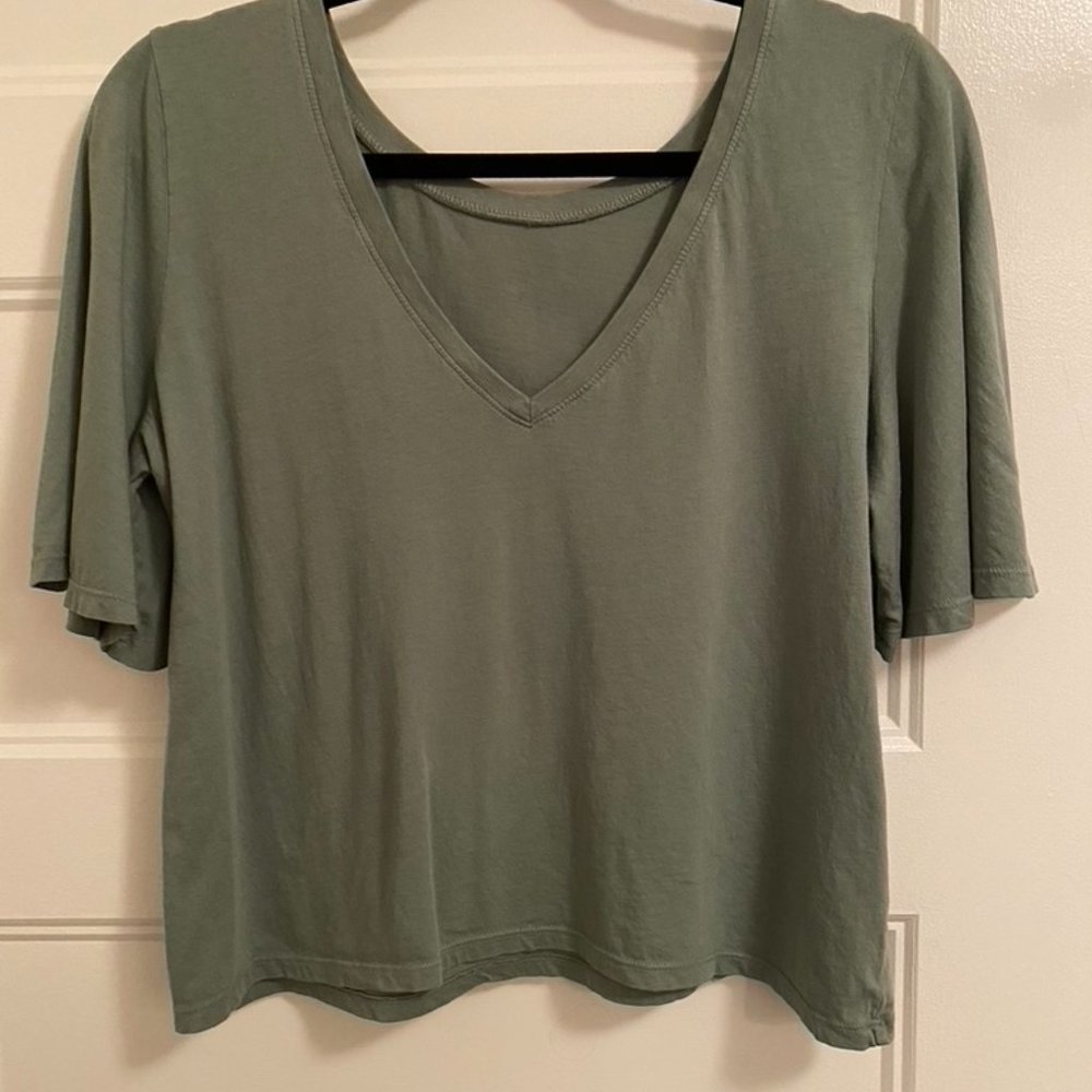 Convertible Green Short-Sleeved Flutter Tee (V-neck and scoop neck)